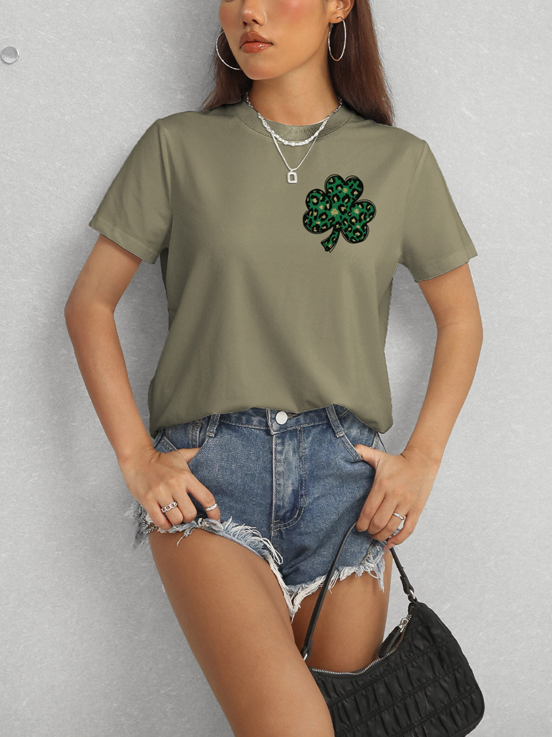 Lucky Clover Round Neck Short Sleeve T-Shirt-Jewearrings