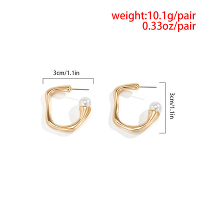 Women's C-shaped Stud Earrings With Metal Frosty Texture-Jewearrings