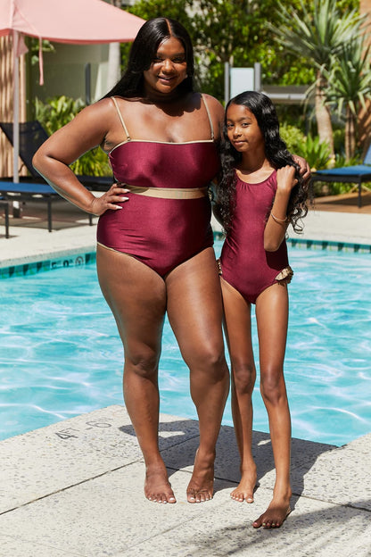 Marina West Swim Wave Break Contrast Trim One-Piece in Wine-Jewearrings