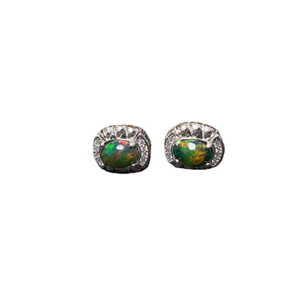 Natural Opal Earrings 925 Silver Inlaid Ear Studs-Jewearrings