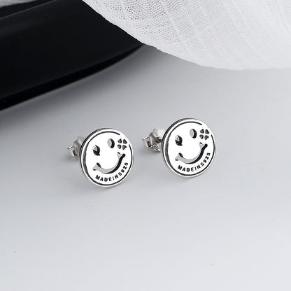 Creative Four-leaf Clover Smiley Earrings In Sterling Silver-Jewearrings