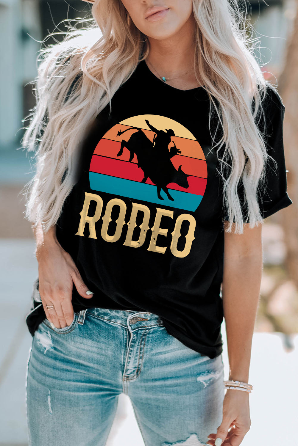 RODEO Graphic Round Neck Short Sleeve Tee-Jewearrings