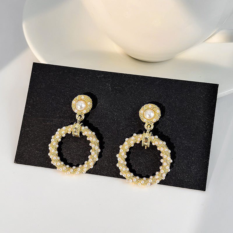 Round Earrings Fashion All-match Elegant Pearl Circle Earrings Women-Jewearrings