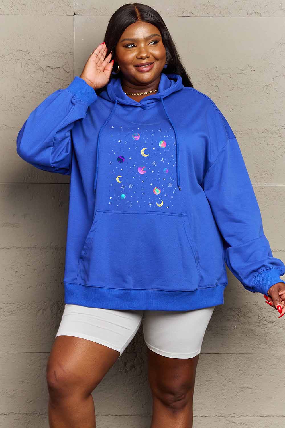 Simply Love Simply Love Full Size Dropped Shoulder Star & Moon Graphic Hoodie-Jewearrings