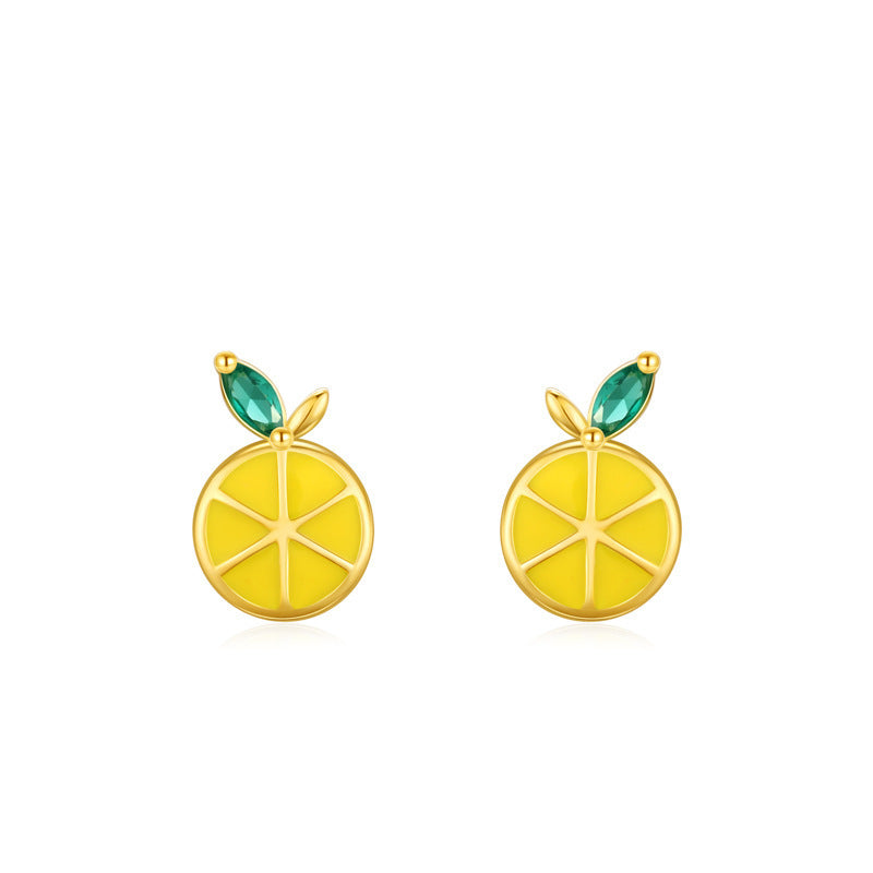 S925 Sterling Silver Cute Lemon Enamel Stud Earrings For Women-Jewearrings