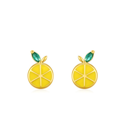 S925 Sterling Silver Cute Lemon Enamel Stud Earrings For Women-Jewearrings