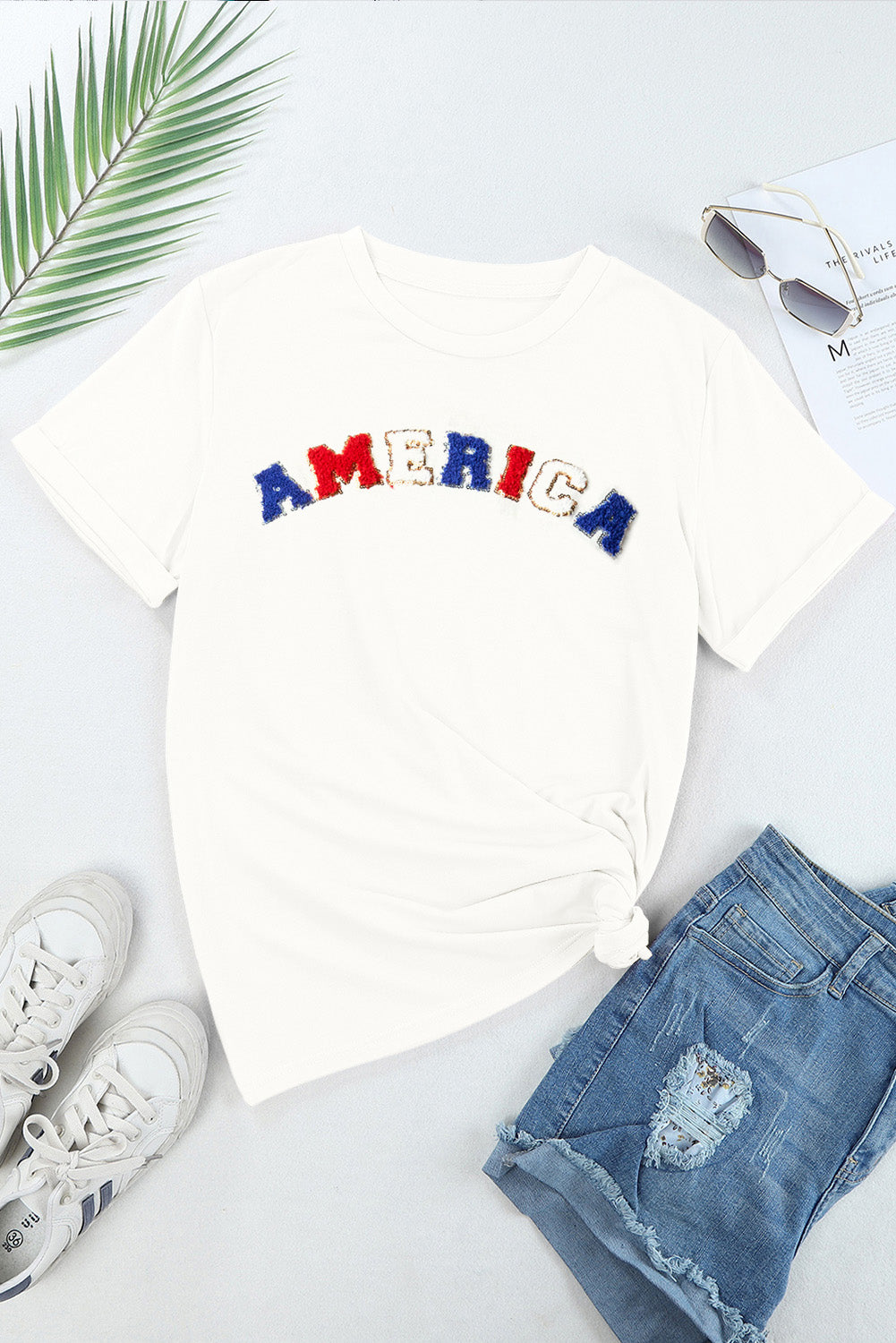 AMERICA Round Neck Short Sleeve T-Shirt-Jewearrings