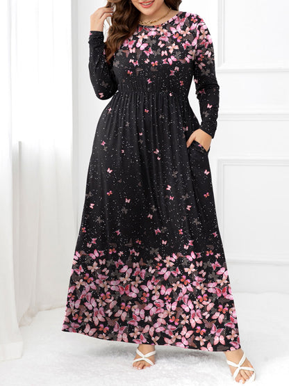 Plus Size Round Neck Maxi Dress with Pockets-Jewearrings