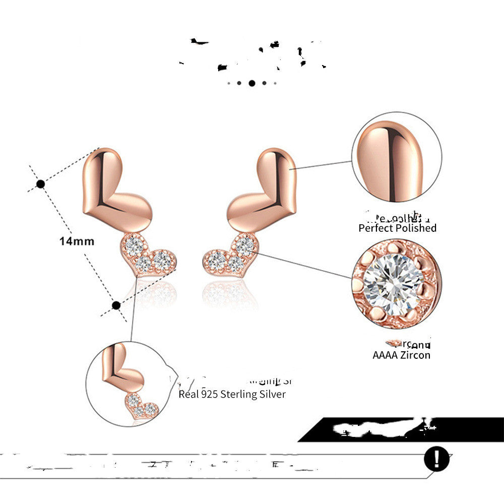 Temperament Heart-shaped Zircon Earrings Rose Gold Double Heart Earrings-Jewearrings