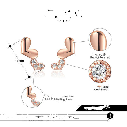 Temperament Heart-shaped Zircon Earrings Rose Gold Double Heart Earrings-Jewearrings