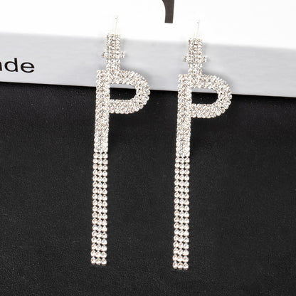 Fashion Jewelry 925 Silver Needle Ornaments Rhinestone Letter B Earrings Banquet Tassel Ear Ornaments Female-Jewearrings