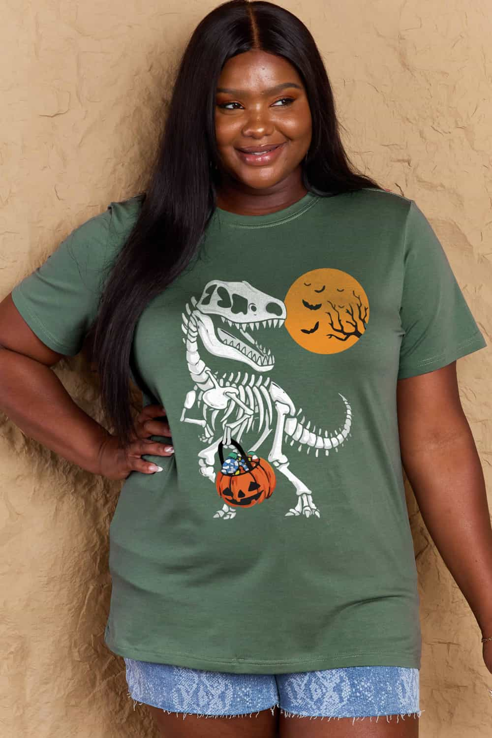 Simply Love Full Size Dinosaur Skeleton Graphic Cotton T-Shirt-Jewearrings