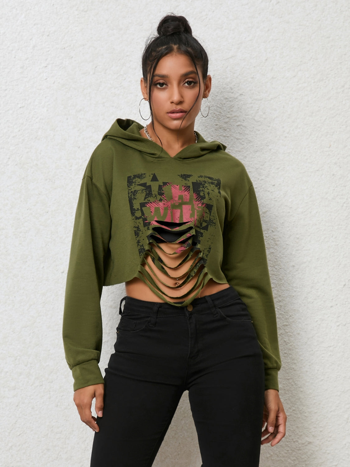 Cutout Long Sleeve Hoodie-Jewearrings