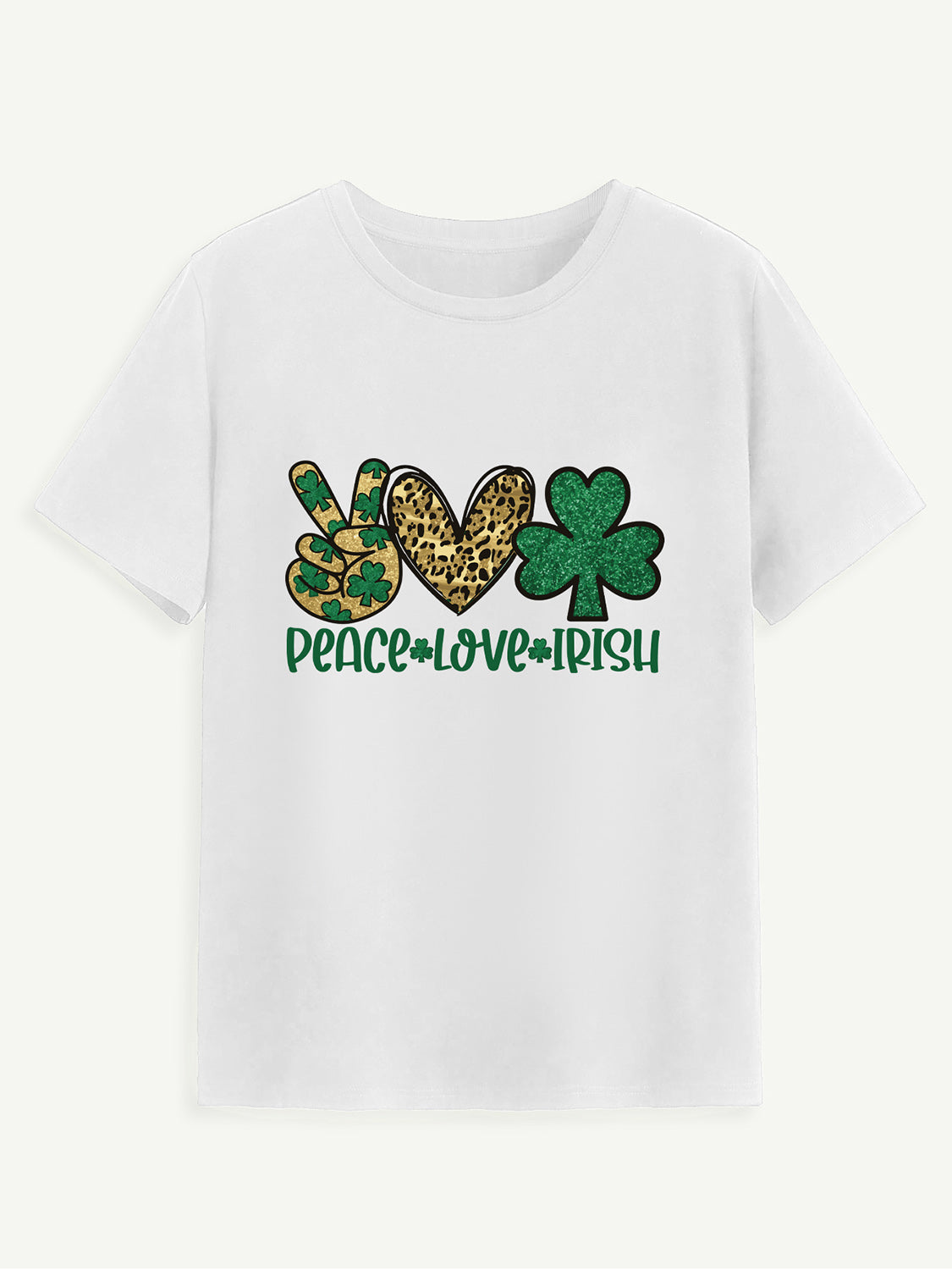 PEACE LOVE IRISH Round Neck Short Sleeve T-Shirt-Jewearrings