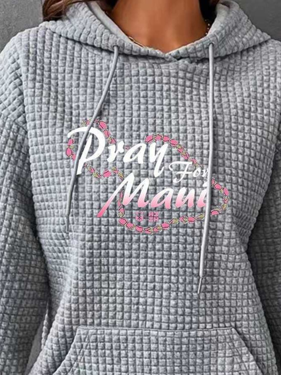 Full Size PRAY FOR MAUI Graphic Drawstring Long Sleeve Hoodies-Jewearrings