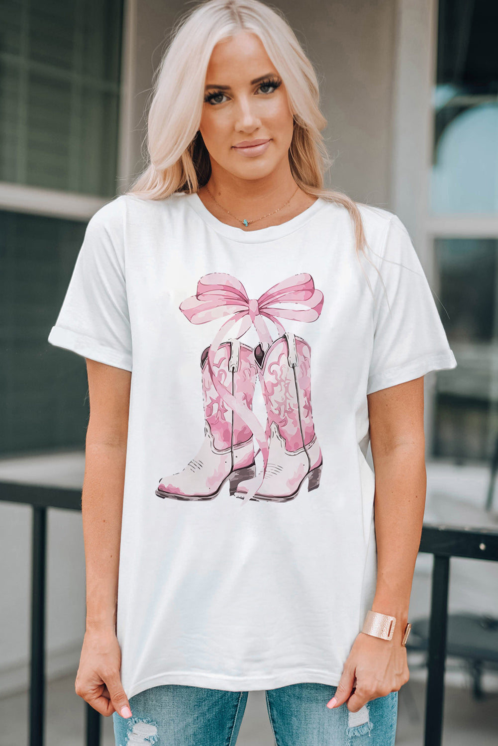 Boot Graphic Round Neck Short Sleeve T-Shirt-Jewearrings