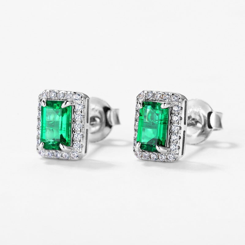 S925 Silver Female Cultivation Emerald Retro Stud Earrings-Jewearrings