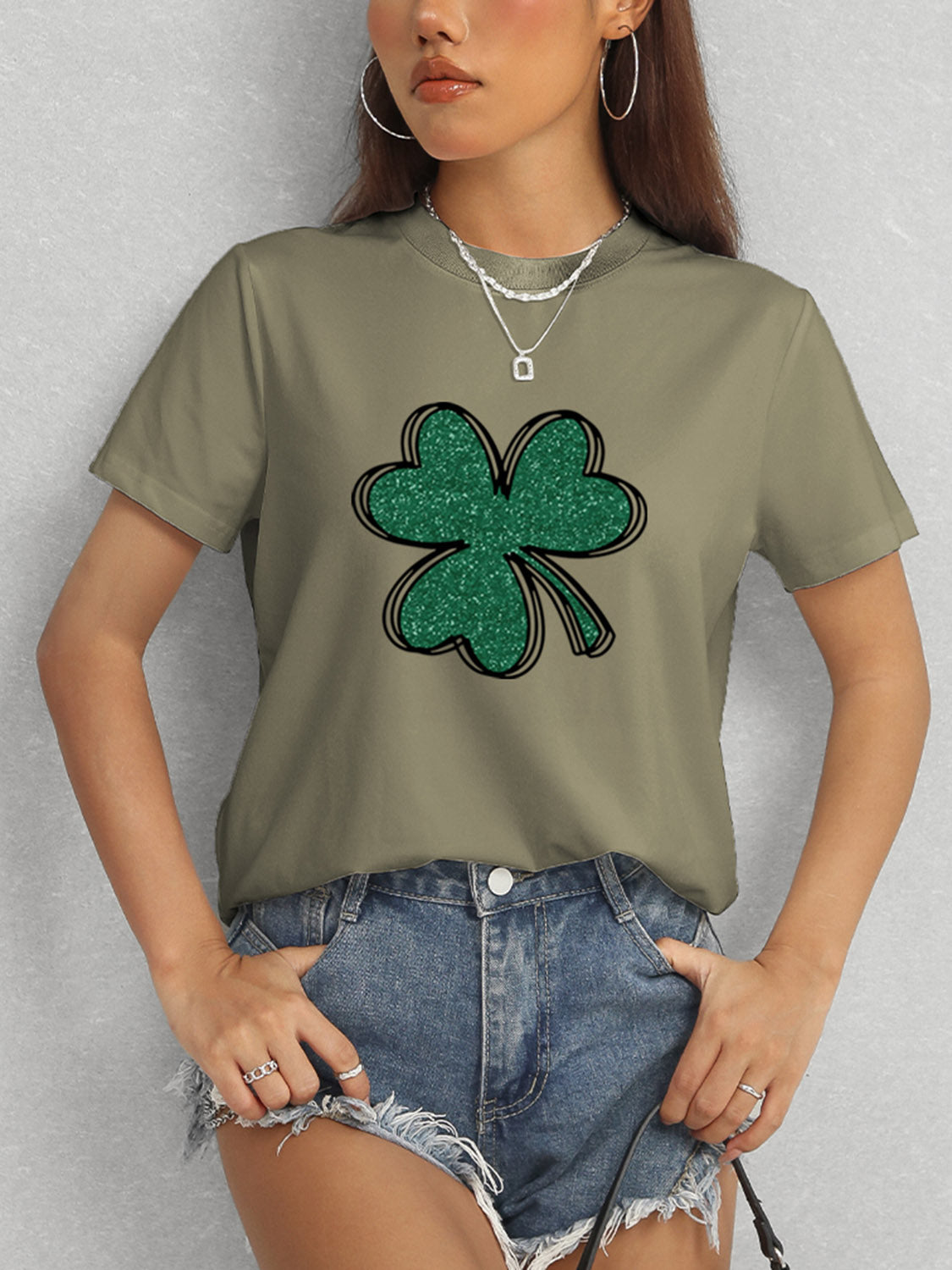 Lucky Clover Round Neck T-Shirt-Jewearrings