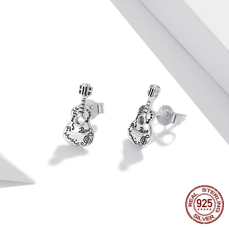 Silver Quintana Vintage Guitar Stud Earrings Trend-Jewearrings