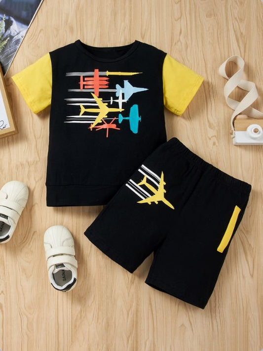 Short Sleeve Round Neck Graphic T-Shirt and Shorts Set-Jewearrings