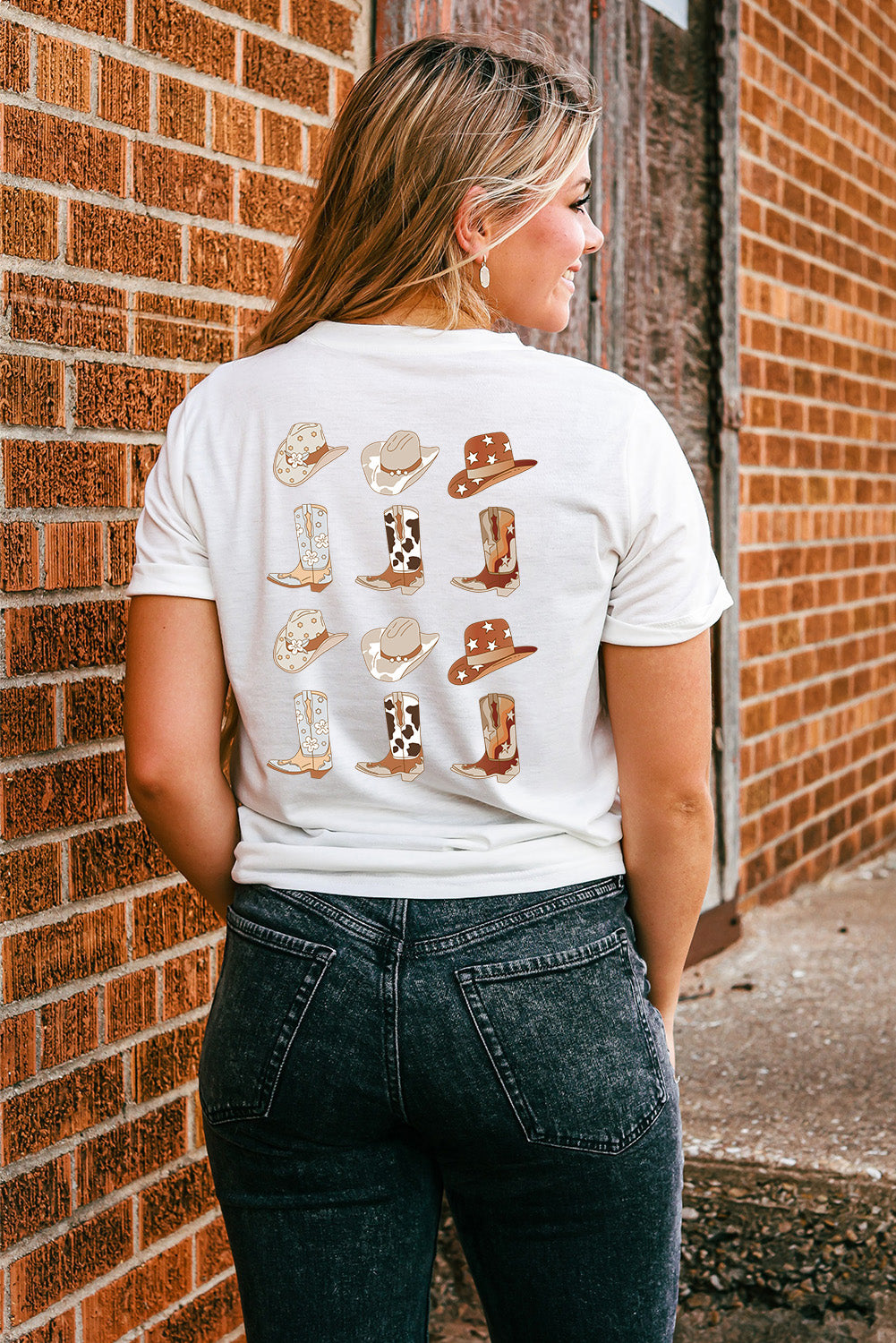 Round Neck Short Sleeve Cowboy Theme T-Shirt-Jewearrings