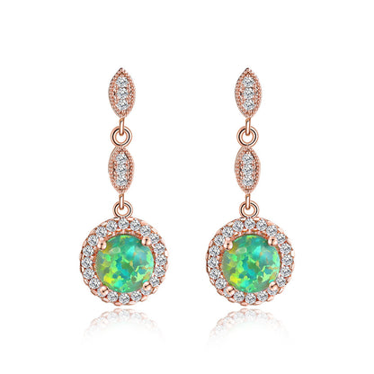 Trendy Rose Gold White Gold Multicolor Round Opal Draping Versatile Earrings-Jewearrings