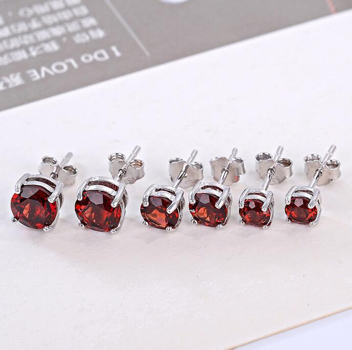 Women's 925 Sterling Silver Natural Garnet Earrings-Jewearrings