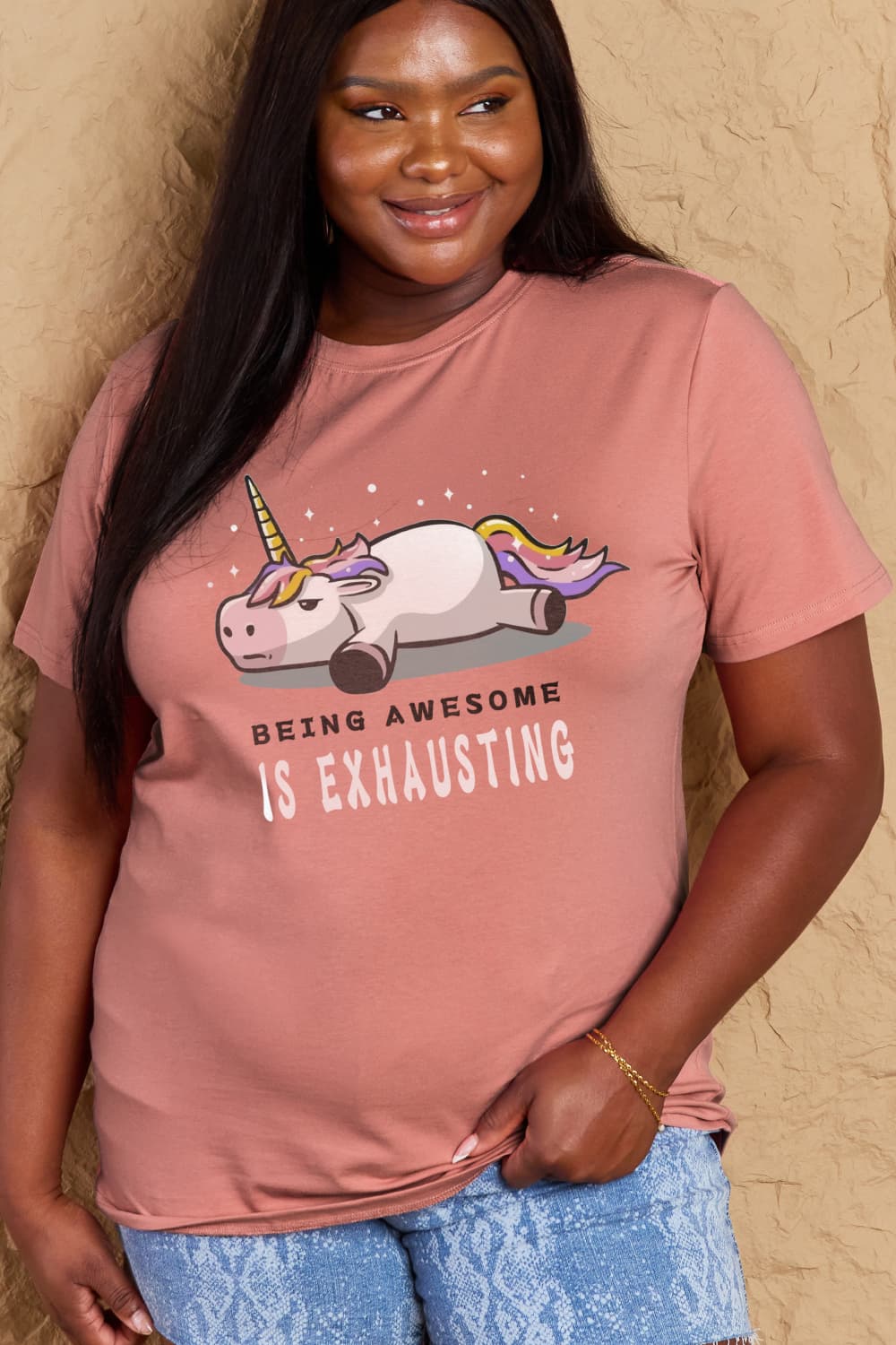 Simply Love Full Size BEING AWESOME IS EXHAUSTING Graphic Cotton Tee-Jewearrings