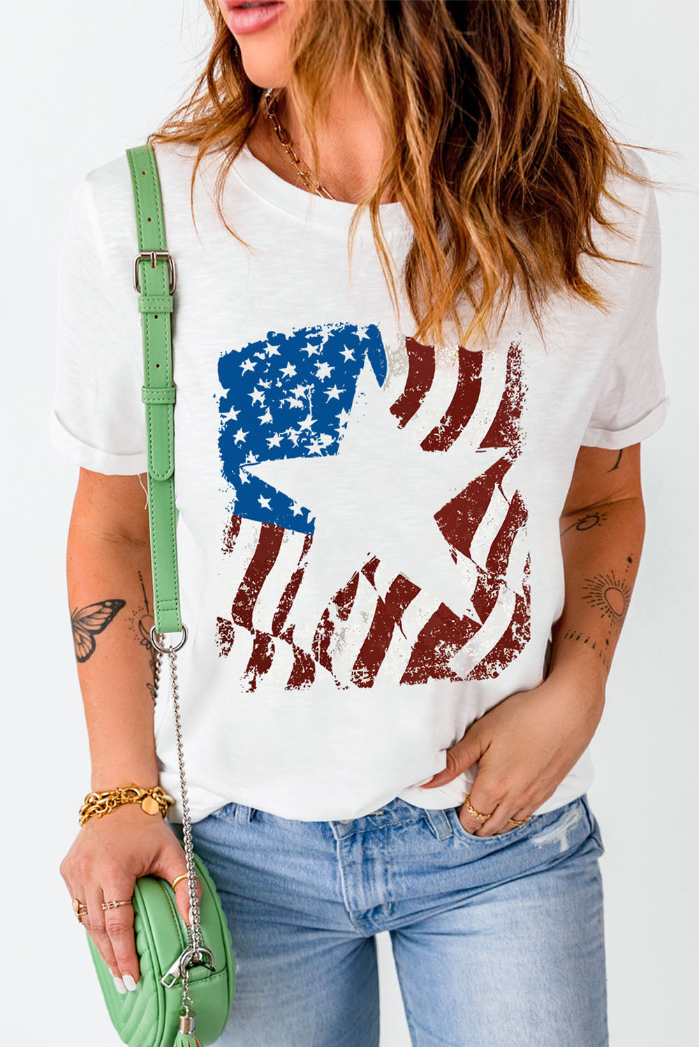 US Flag Graphic Round Neck Tee-Jewearrings