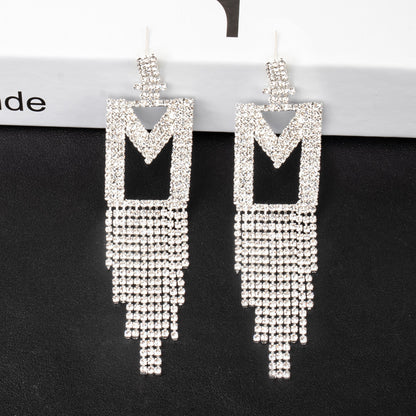 Fashion Jewelry 925 Silver Needle Ornaments Rhinestone Letter B Earrings Banquet Tassel Ear Ornaments Female-Jewearrings