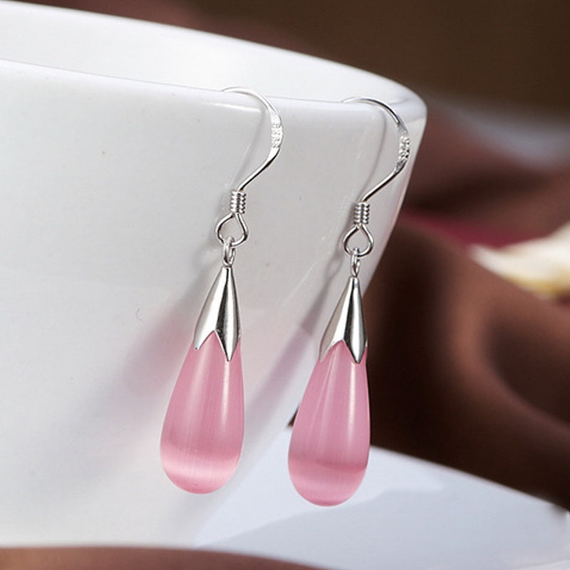 Fashion Female Opal Drop Silver Earrings-Jewearrings