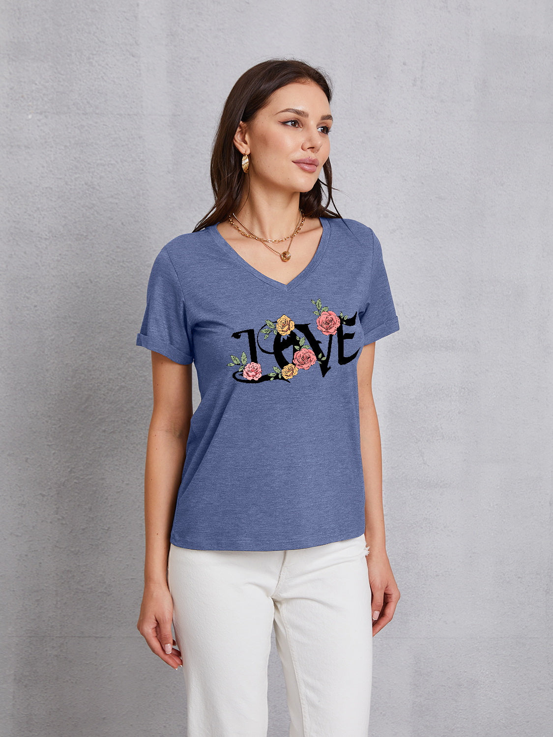 LOVE V-Neck Short Sleeve T-Shirt-Jewearrings