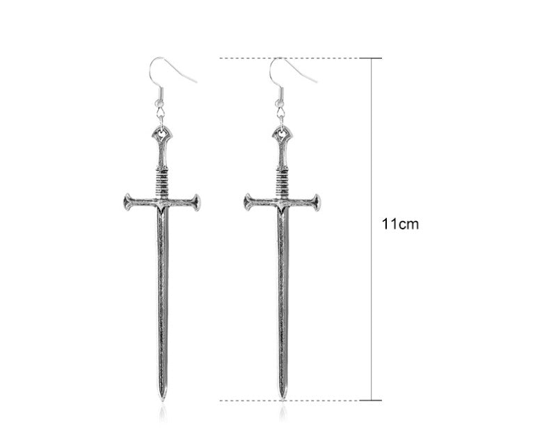 Dark Punk Metal Cross Sword Earrings-Jewearrings