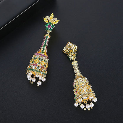 Jinse Jin Margin Earrings New Creative Retro Color Long Bells Pearl Female Palace Banquet Earrings Earrings-Jewearrings