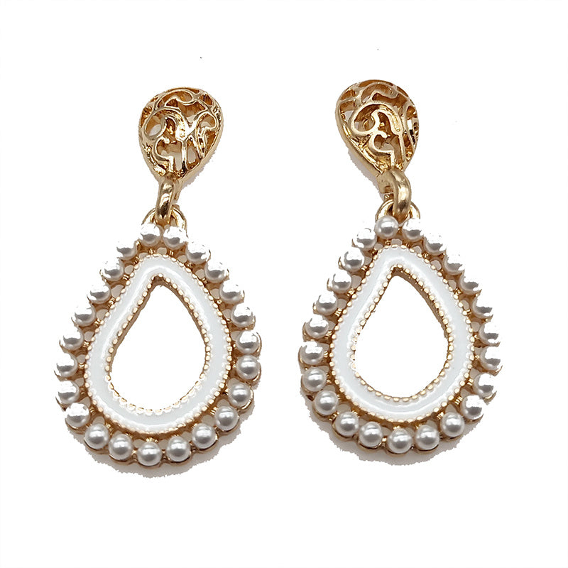 Silver Needle Retro Palace Style Geometric Water Droplet Pearl Earrings-Jewearrings