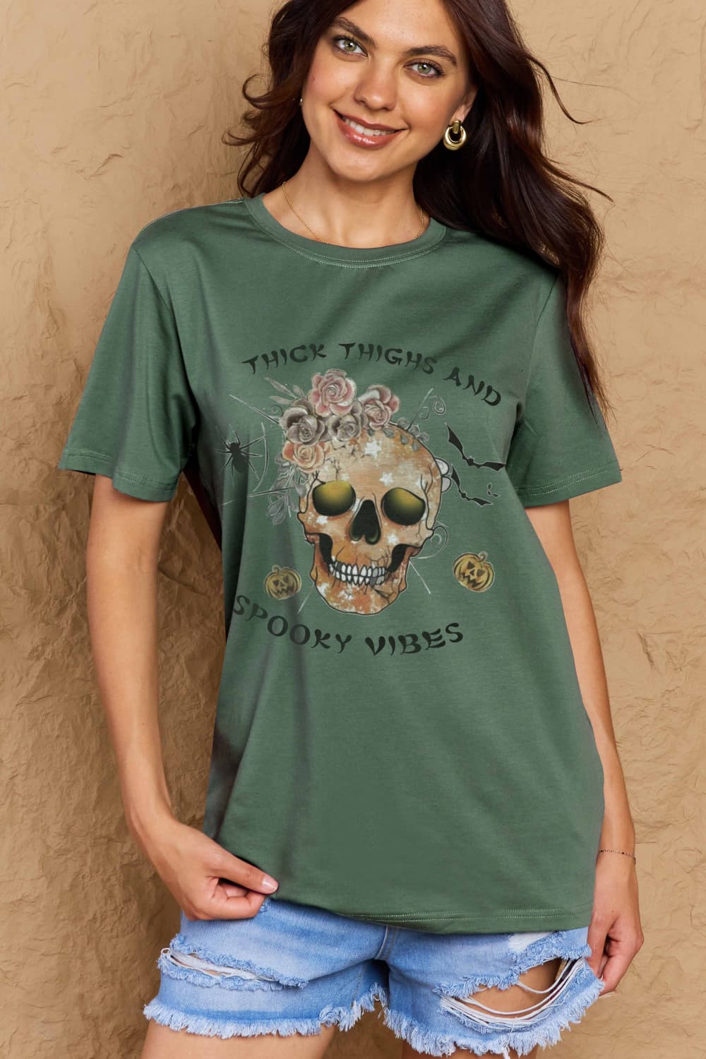 Simply Love Full Size THICK THIGHS AND SPOOKY VIBES Graphic Cotton T-Shirt-Jewearrings