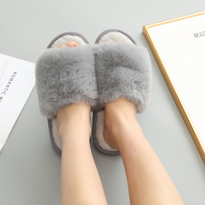 Faux Fur Open Toe Slippers-Jewearrings