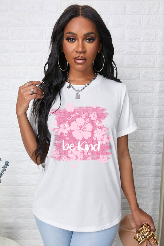 BE KIND Flower Graphic Round Neck Tee-Jewearrings