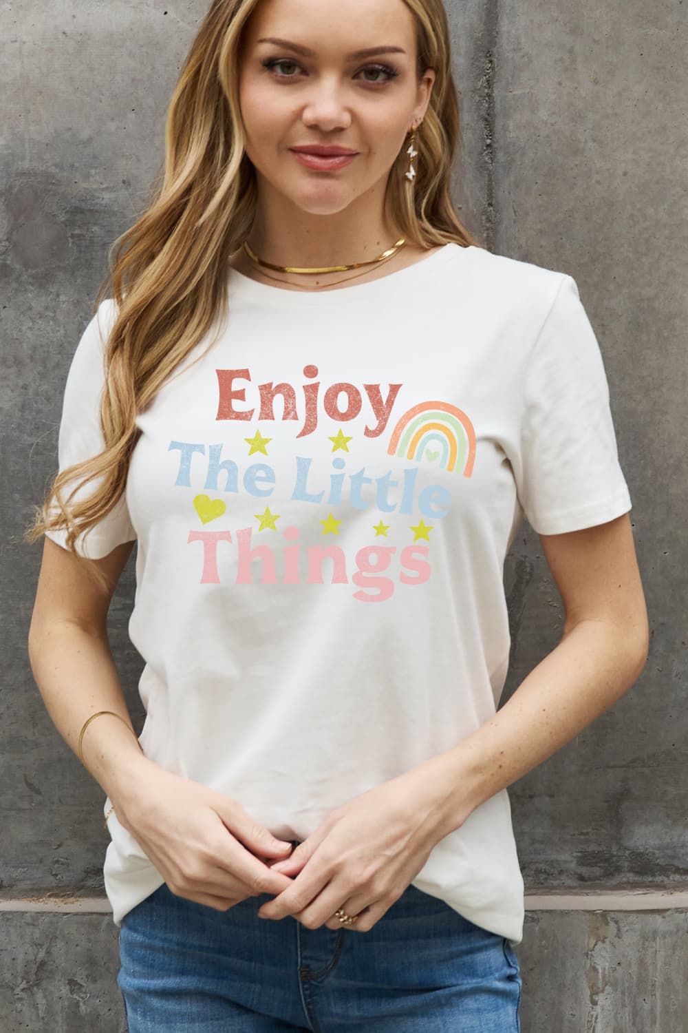 Simply Love Full Size ENJOY THE LITTLE THINGS Graphic Cotton Tee-Jewearrings