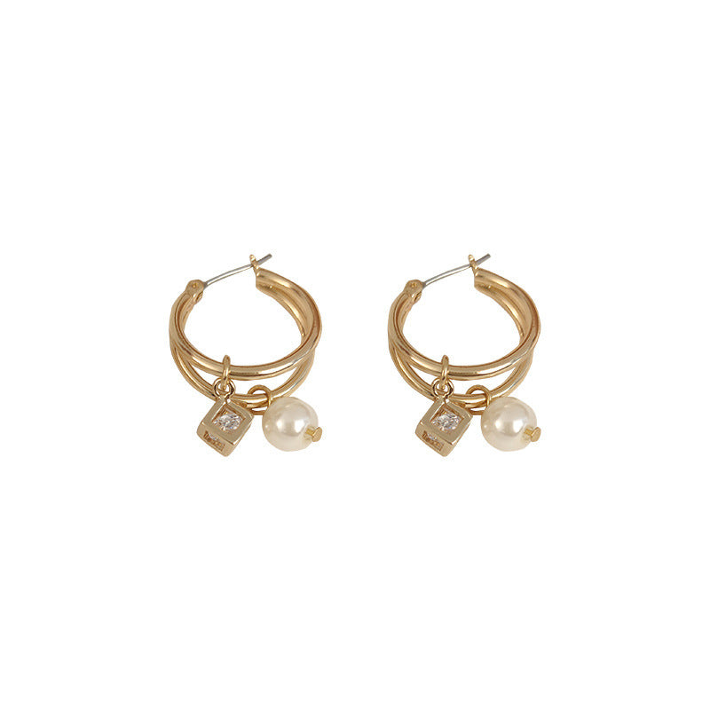 South Korea's New Earrings Simple Pearl Rhinestone Earrings-Jewearrings