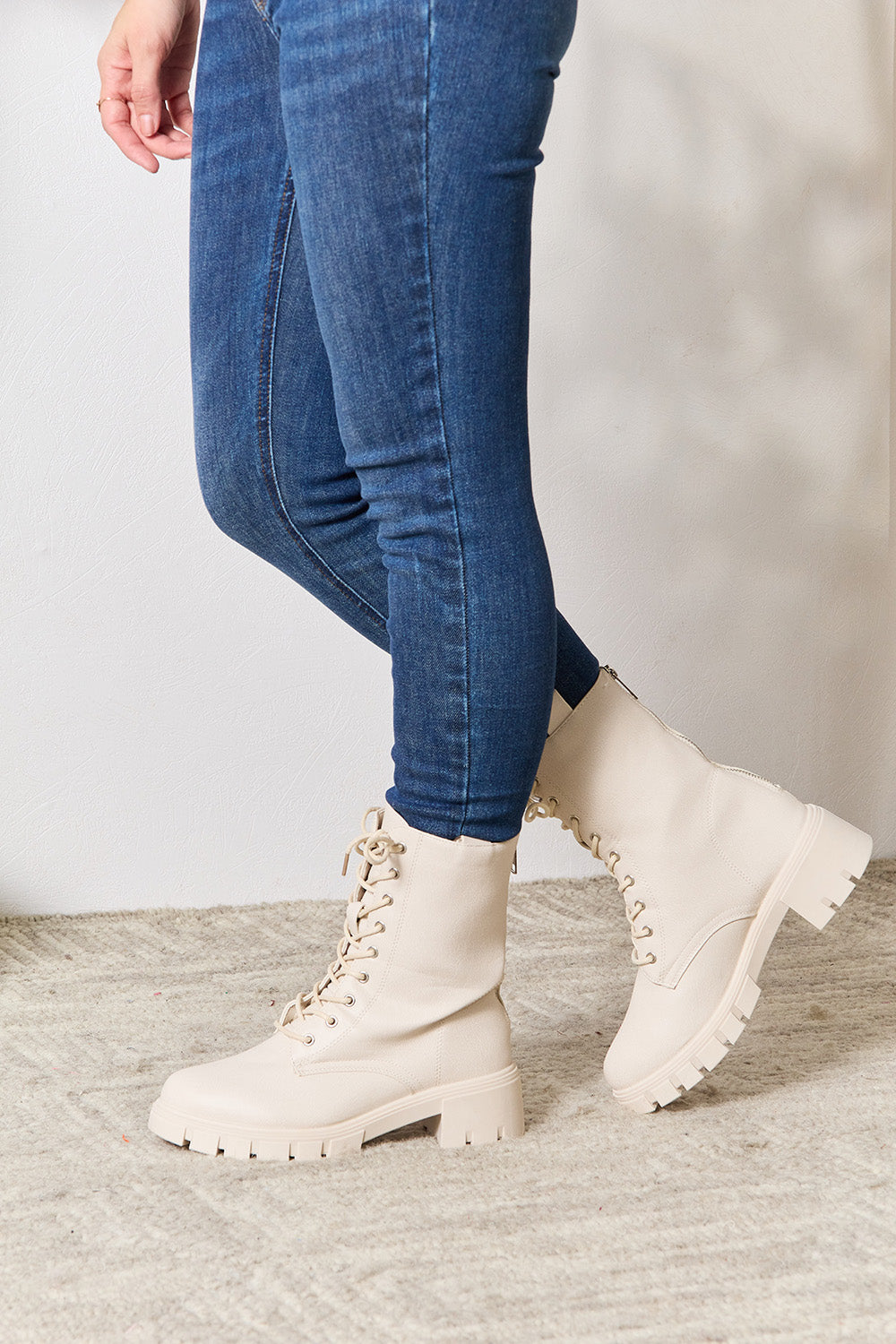 East Lion Corp Zip Back Lace-up Front Combat Boots-Jewearrings