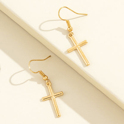 Simple Retro Cross Pendant Earrings Temperament Female Accessories-Jewearrings