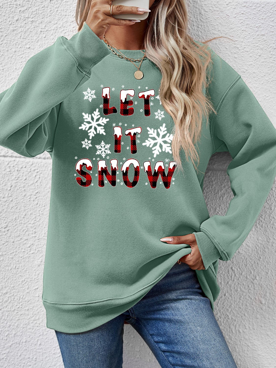 LET IT SNOW Round Neck Long Sleeve Sweatshirt-Jewearrings