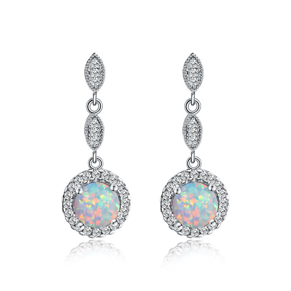 Trendy Rose Gold White Gold Multicolor Round Opal Draping Versatile Earrings-Jewearrings