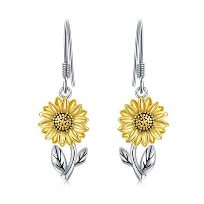 925 Sterling Silver Sunflower Dangle Earrings for Women Girls Teen-Jewearrings