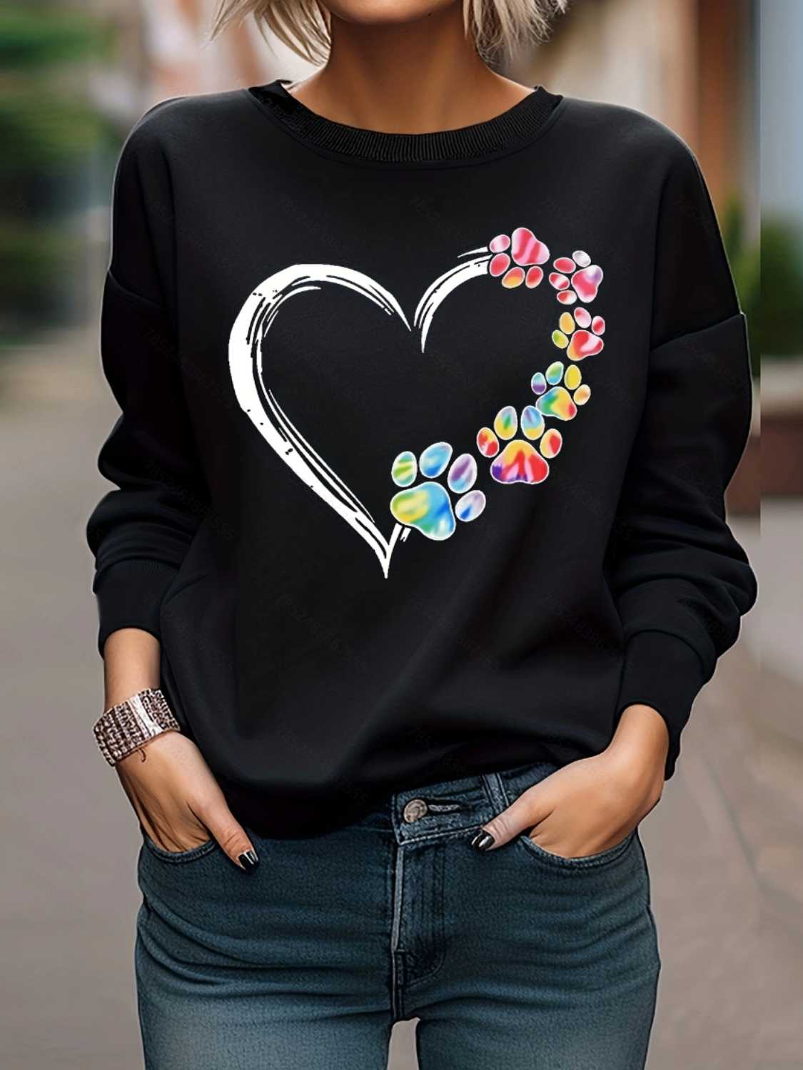 Heart Graphic Round Neck Sweatshirt-Jewearrings