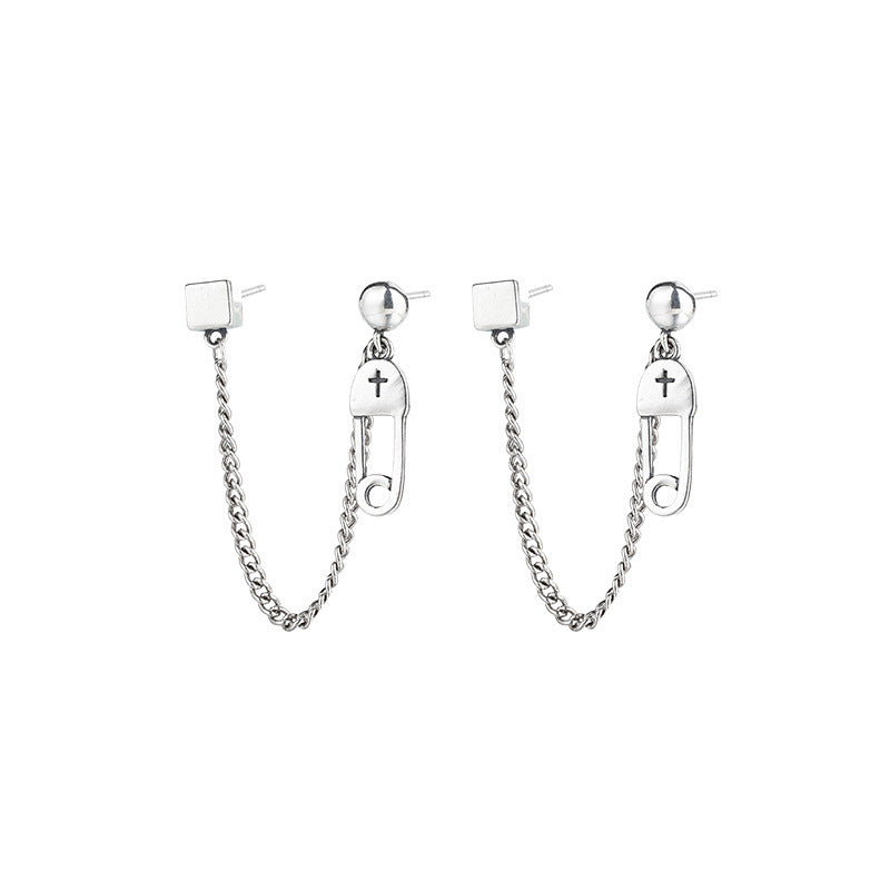 Women's Sterling Silver Design Chain Earrings-Jewearrings