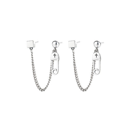 Women's Sterling Silver Design Chain Earrings-Jewearrings