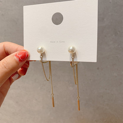 Pearl tassel earrings-Jewearrings