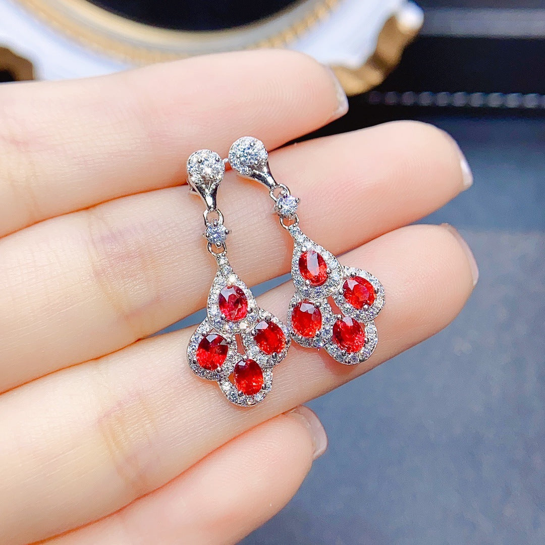 Women's S925 Silver Natural Red Sapphire Stud Earrings-Jewearrings